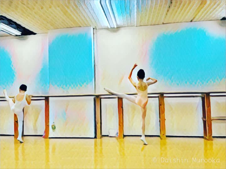 Two girls practicing ballet